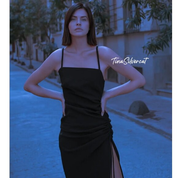 BLOGGER'S FAVE! Zara Black Midi Dress Sz XS NWT - Picture 16 of 17